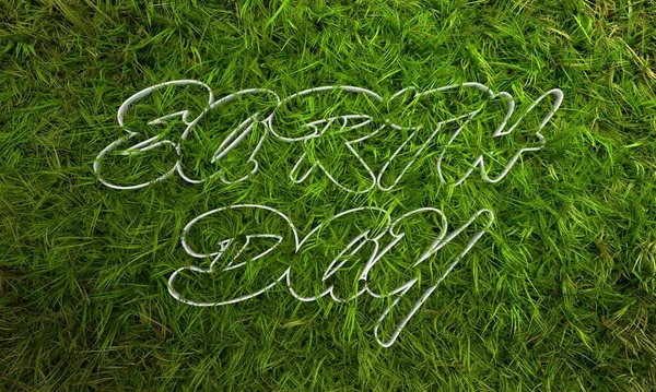 3d green grass and earth day text — Stock Photo, Image