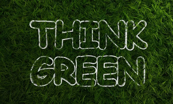 3d erba verde e pensare testo verde — Foto Stock