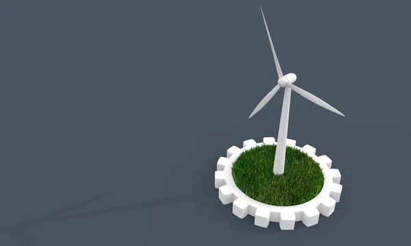 Pradera verde en marcha con turbina eólica generadora de electricidad —  Fotos de Stock
