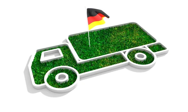 Icône de camion abstraite couverte d'herbe verte 3d avec drapeau de l'Allemagne — Photo