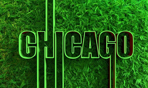 Nombre de la ciudad de Chicago en diseño de estilo de geometría con hierba verde — Foto de Stock