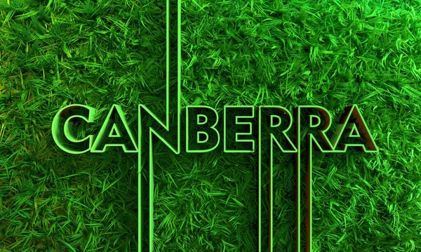 Canberra city name in geometry style design with green grass — Stock Photo, Image