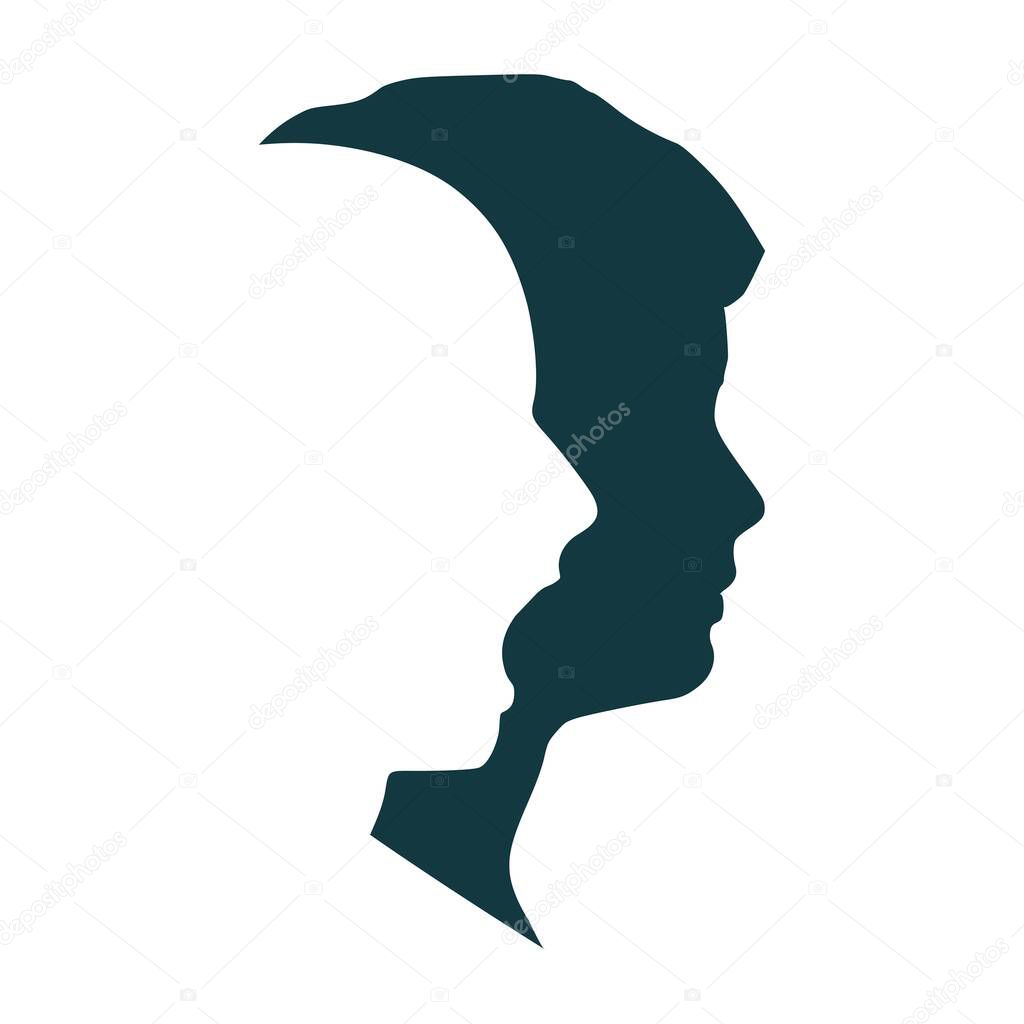 Human face side view silhouette and alter ego