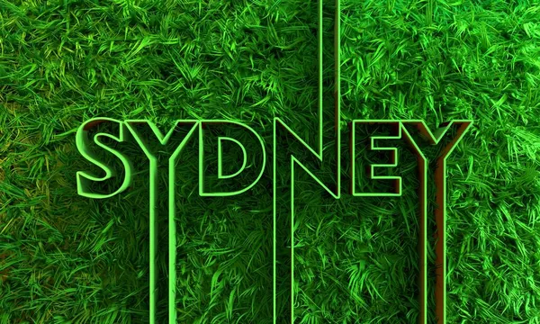 Sydney název města v geometrickém stylu design se zelenou trávou — Stock fotografie
