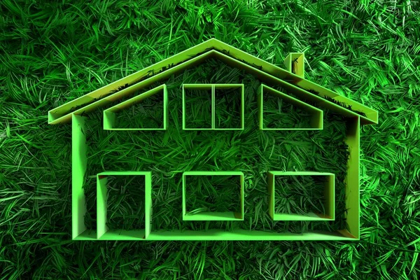 3d groen gras bedekt abstract huis icoon — Stockfoto