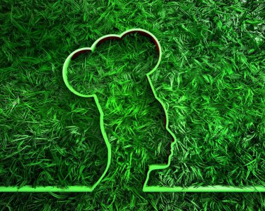 Aşçı şapkalı siluet ve taze bahar çimeni.