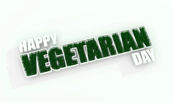 3d grama verde e feliz texto do dia vegetariano — Fotografia de Stock