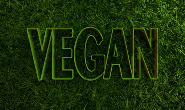 3D grünes Gras und veganes Einzelwort — Stockfoto