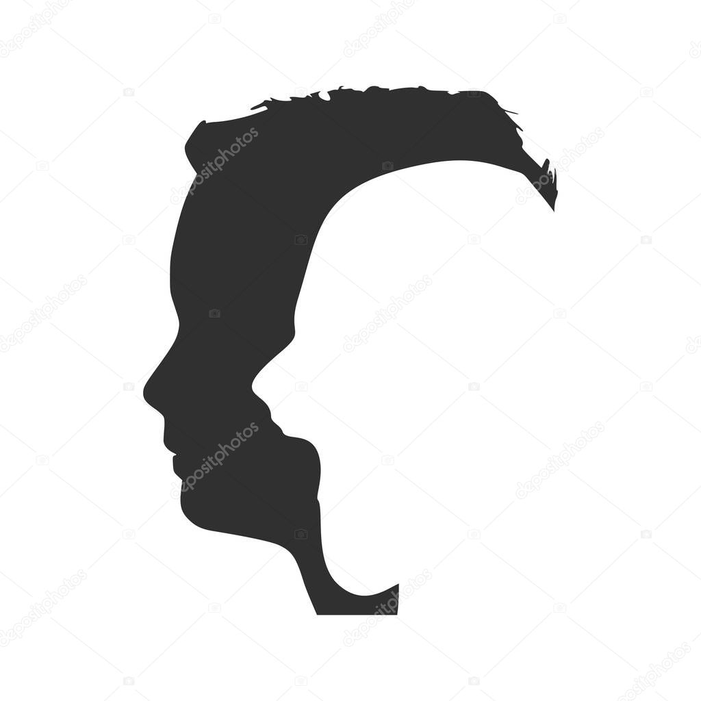 Human face side view silhouette and alter ego