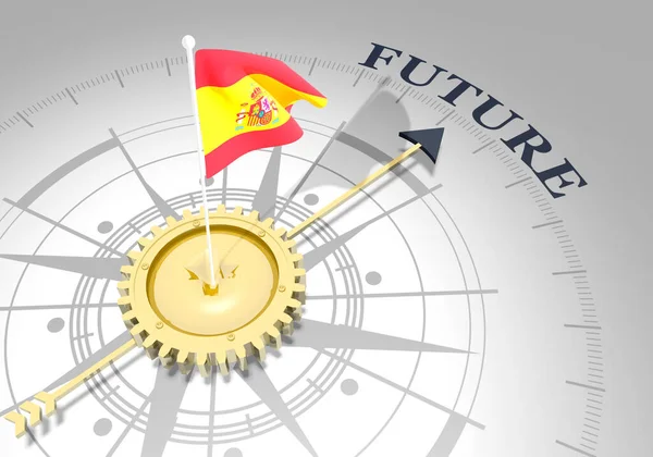 Globální obchodní koncept. Vlněná vlajka Španělska — Stock fotografie