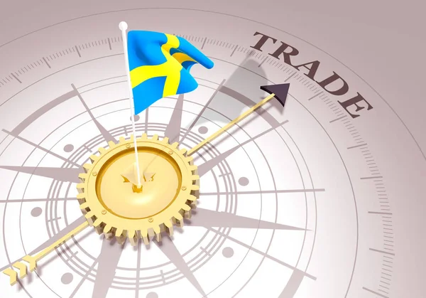 글로벌 비즈니스 개념. 스웨덴의 흔들리는 깃발 — 스톡 사진