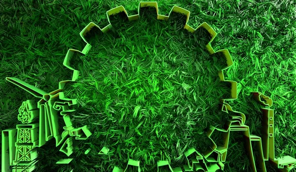 Iconos de energía y energía con césped verde —  Fotos de Stock