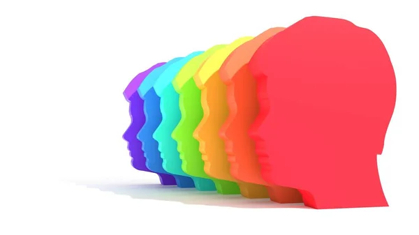 Cabezas pintadas gradiente Rianbow. Concepto de relaciones humanas — Foto de Stock