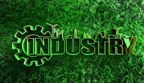 Industry word with industrial icons and green grass — Stock Photo, Image