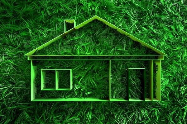 3d zöld fű fedett elvont ház ikon — Stock Fotó