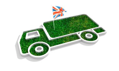 3 boyutlu yeşil çimenler, Birleşik Krallık bayrağıyla soyut kamyon simgesi