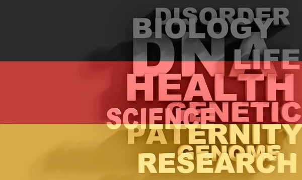 Koncept biochemie se seznamem slov genomu. Německá vlajka — Stock fotografie