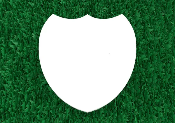 Forma de escudo abstracto con hierba verde 3d —  Fotos de Stock