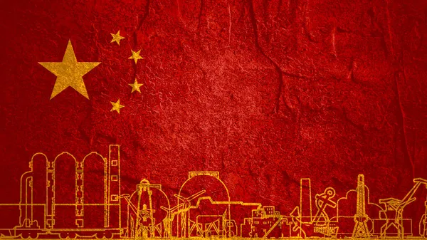 Çin bayrağı ve endüstriyel ince çizgi simgeleri — Stok fotoğraf