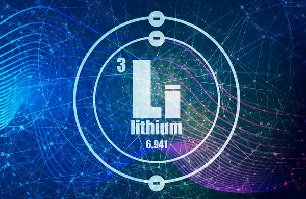Elemento químico de litio. Señal con número atómico y peso atómico. —  Fotos de Stock