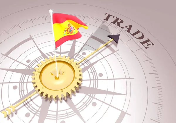 Globální obchodní koncept. Vlněná vlajka Španělska — Stock fotografie