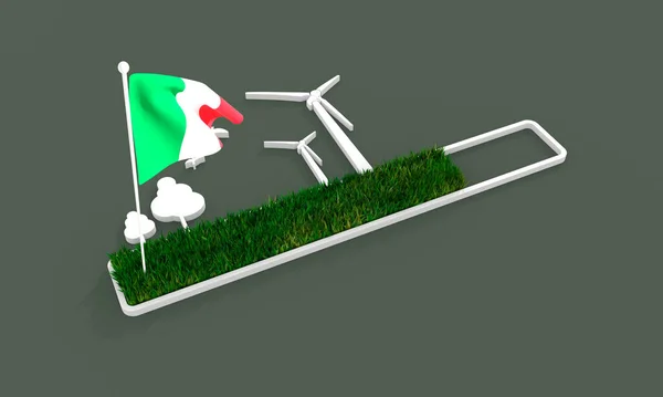 Progreso o barra de carga con árboles y turbina eólica. Bandera de Italia —  Fotos de Stock