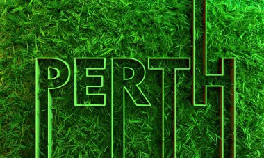 Geometri tarzında yeşil çimenli Perth şehir adı