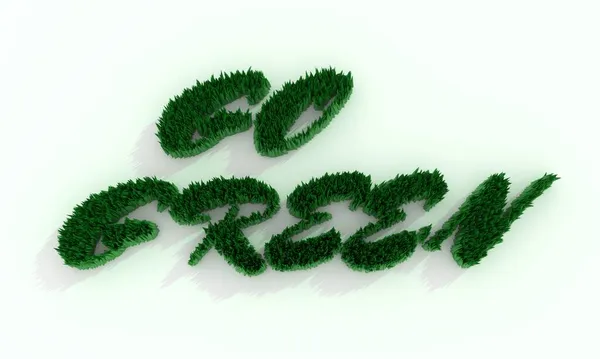 3d зеленая трава и перейти зеленый текст — стоковое фото