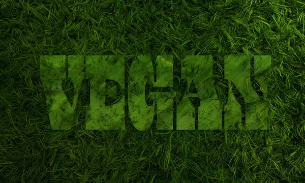 3d зеленая трава и веганское слово — стоковое фото
