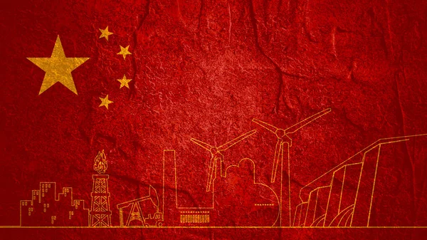 Sada Ikon Energie Energie Koncept Výroby Energie Těžkého Průmyslu Číně — Stock fotografie