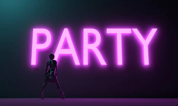 Woman Backlight Silhouette Word Rendering Night Dance Party Music Night — Stock Photo, Image
