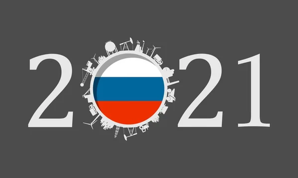 Номер 2021 року з промисловими значками навколо нульової цифри — стоковий вектор