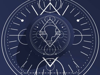 Gizemli gotik geometri. İnsan kafası silueti olan ince çizgiler..