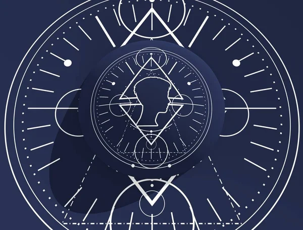 Geometría gótica esotérica mística símbolo de líneas delgadas con silueta de cabeza humana. — Foto de Stock