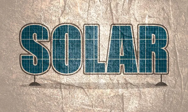 Сонячне слово з блакитної сонячної панелі . — стокове фото