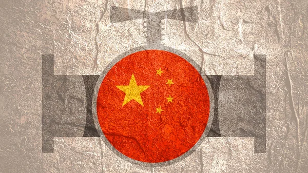 Çin bayrağıyla soyut gaz boru vanası — Stok fotoğraf