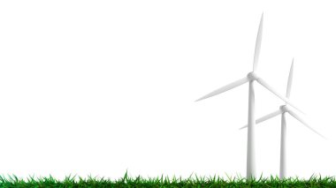 Rüzgar türbini elektrik üreten yeşil çayır.