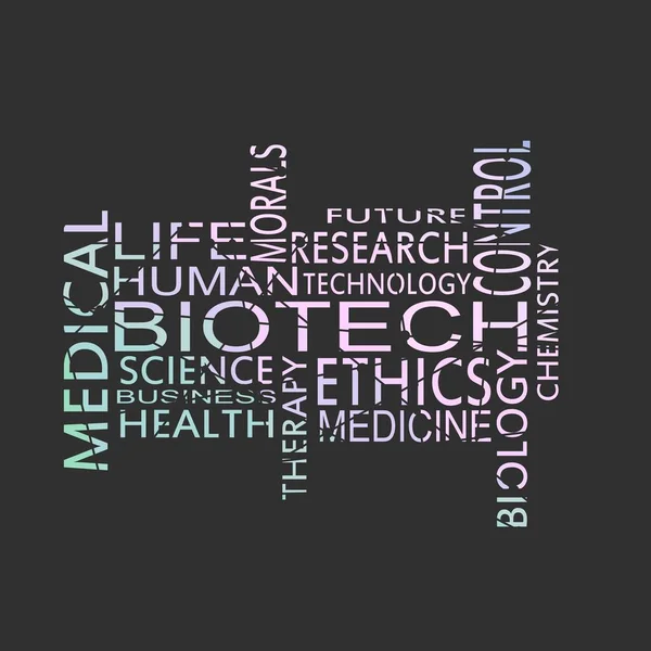 Biotekniska ord moln. Begreppet medicin och teknik — Stock vektor