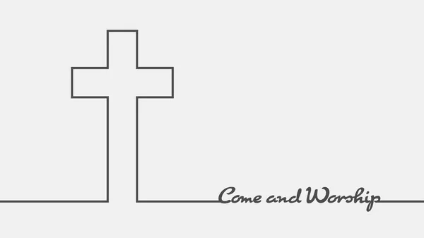 Croce e vieni e venera il testo in stile linee sottili — Vettoriale Stock