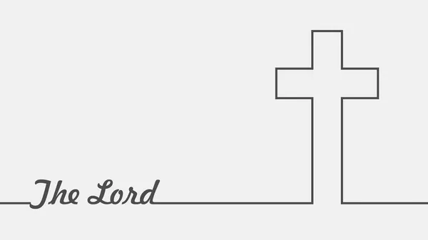 Крест и текст Господа в стиле тонких строк — стоковый вектор