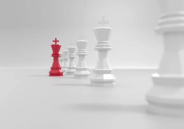 Czerwony król szachów, wyróżniający się z tłumu białych.. — Zdjęcie stockowe