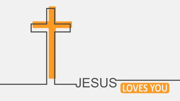 Крест и Иисус любит тебя текст в стиле тонких линий — стоковый вектор