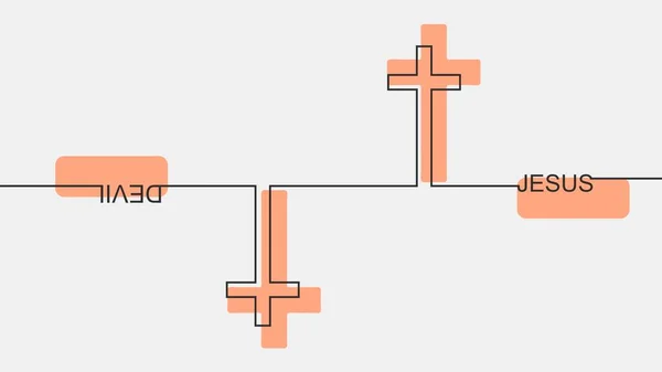 イエス対悪魔の細い線型の言葉. — ストックベクタ