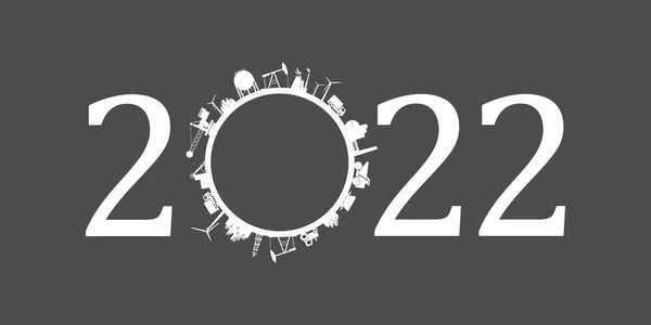 2022 year number with industrial icons around zero digit. — Stock Vector
