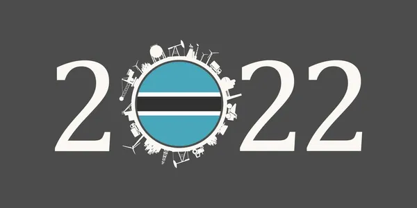 2022 año número con iconos industriales alrededor de cero dígitos. Bandera de Botswana. — Archivo Imágenes Vectoriales