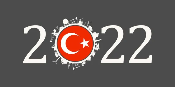 2022年工业图标数字为零。土耳其国旗. — 图库矢量图片
