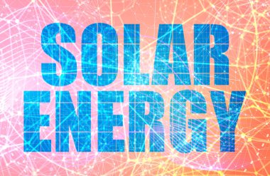 Mavi güneş panelinden yapılmış güneş enerjisi metni.