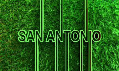 Geometri tarzında yeşil çimenli San Antonio şehir adı