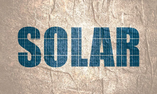 Solární slovo z modrého solárního panelu. — Stock fotografie