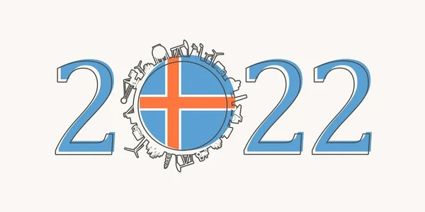 2022 έτος αριθμός με βιομηχανικά εικονίδια περίπου μηδέν ψηφίο. Σημαία Ισλανδίας. — Διανυσματικό Αρχείο